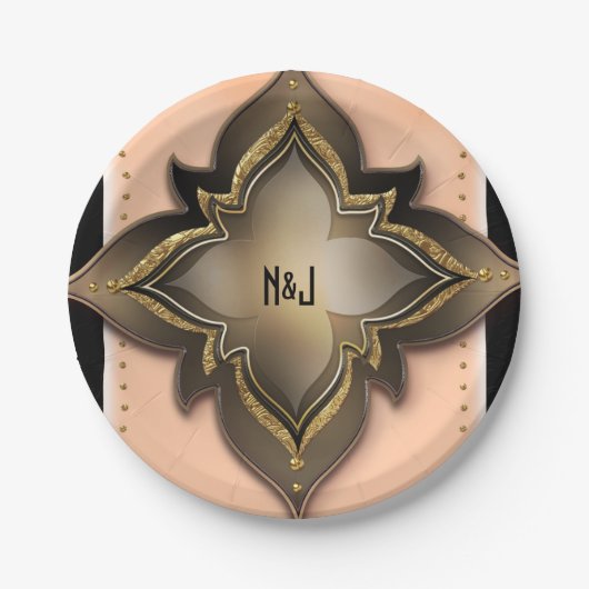 Exotische Blume Party für Gold Black & Peach Pappteller (Vorderseite)