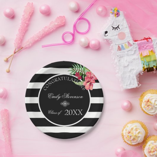 Exotische Blume Schwarze Streifen - Abschlüsse Pappteller (Party)