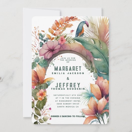 Exotische Blume Tropischer Sommerchic Hochzeit Einladung (Vorderseite)