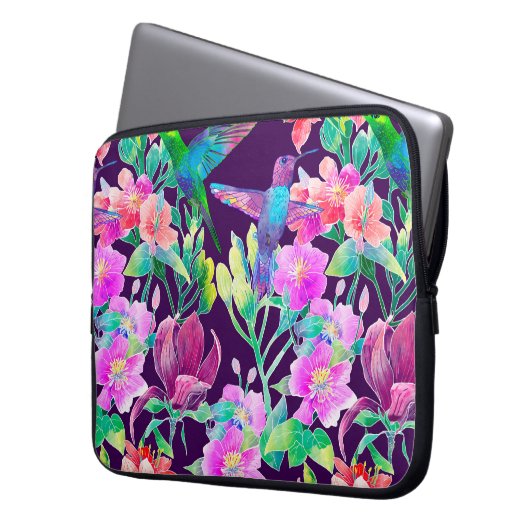Exotische Blume und Vögel Laptopschutzhülle (Vorderseite Links)