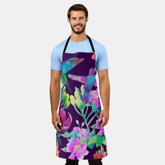 Exotische Blume und Vögel Schürze (Getragen)