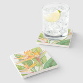 Exotische Blume Wasserfarbe Steinuntersetzer (Seitenansicht)