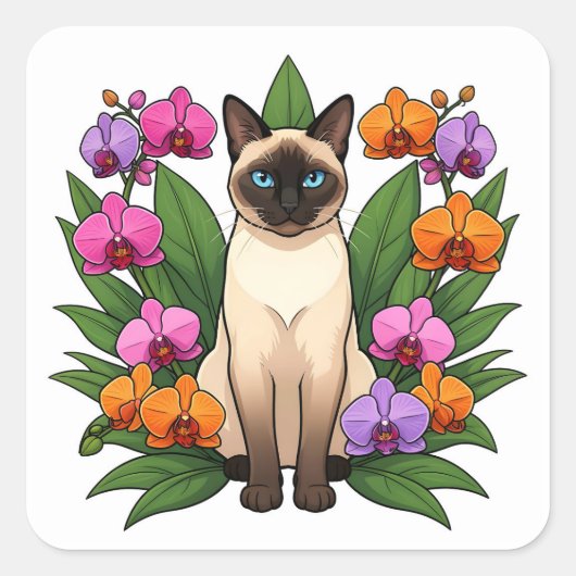 exotische Blumen Siamkatze Aufkleber (Vorderseite)