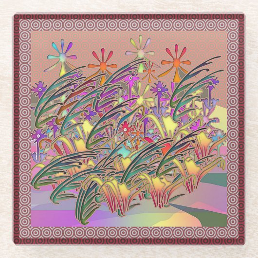 Exotische Blumengarten Glasuntersetzer (Vorderseite)