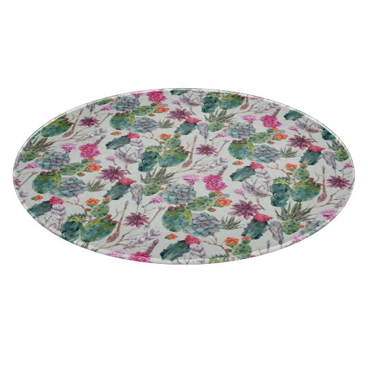 Exotische Boho Wasserfarbenkakteen und Sukkuläres  Schneidebrett (Ecke)