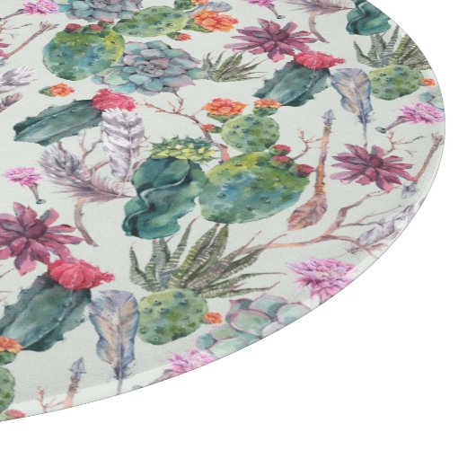 Exotische Boho Wasserfarbenkakteen und Sukkuläres Schneidebrett (Ecke)