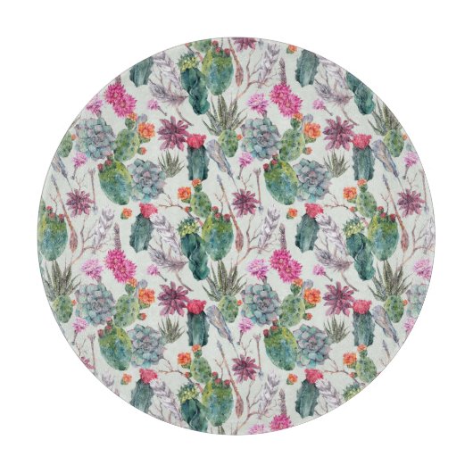 Exotische Boho Wasserfarbenkakteen und Sukkuläres  Schneidebrett (Vorderseite)