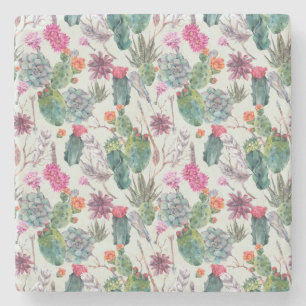 Exotische Boho Wasserfarbenkakteen und Sukkuläres Steinuntersetzer