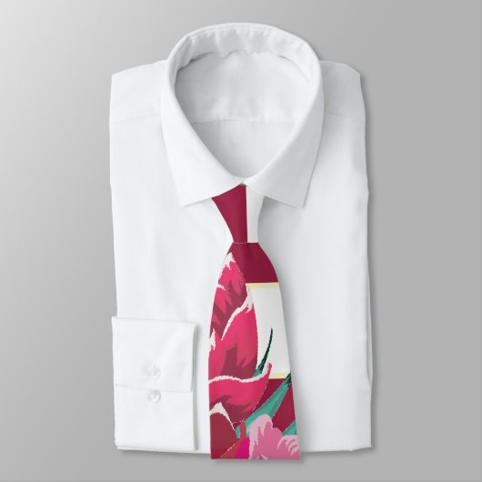 Exotische bordeauxfarbene Blume gestreift Krawatte (Gebunden)