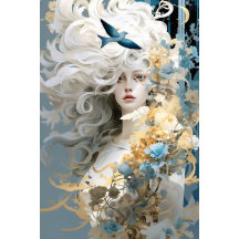 Exotische Dame mit fließendem weißem Haardecoup