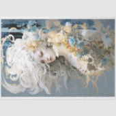 Exotische Dame mit fließendem weißem Haardecoup Seidenpapier (Vorderseite)