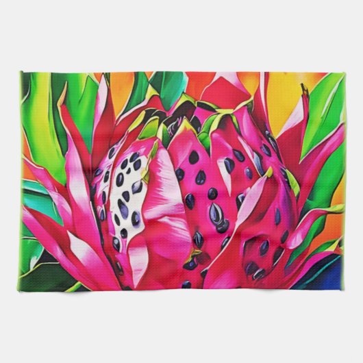 Exotische Drachenfruchtblüte Geschirrtuch (Horizontal)
