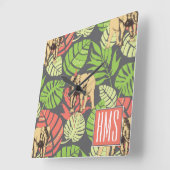 Exotische DschungelBlätter und Elefanten | Monogra Quadratische Wanduhr (Winkel)