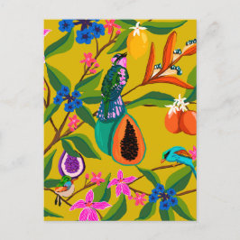 Exotische Dschungelvögel und Wildblumen Postkarte