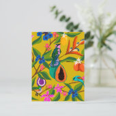Exotische Dschungelvögel und Wildblumen Postkarte (Stehend Vorderseite)