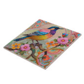 Exotische Fantasy-Vogel Pastellfarben Pink Blütenb Fliese (Seite)