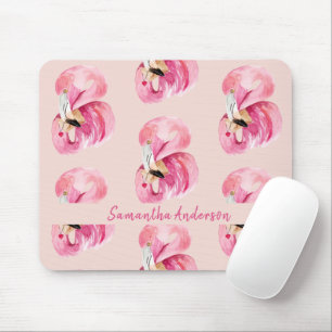 Exotische Farbe Rosa Flamingo Muster und Name Mousepad