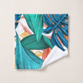 Exotische farbenfrohe Blätter aus Palmen Badhandtuch Set (Waschlappen)