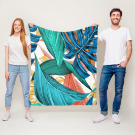 Exotische farbenfrohe Blätter aus Palmen Fleecedecke