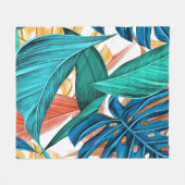 Exotische farbenfrohe Blätter aus Palmen Fleecedecke (Vorderseite (Horizontal))