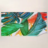 Exotische farbenfrohe Blätter aus Palmen Strandtuch (Vorderseite)