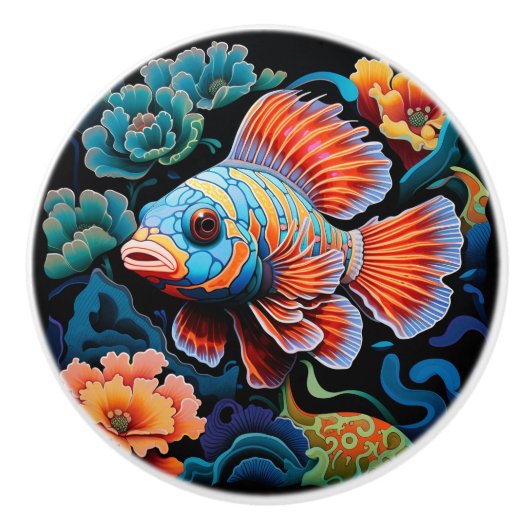 Exotische farbige Fische Keramikknauf (Vorderseite)