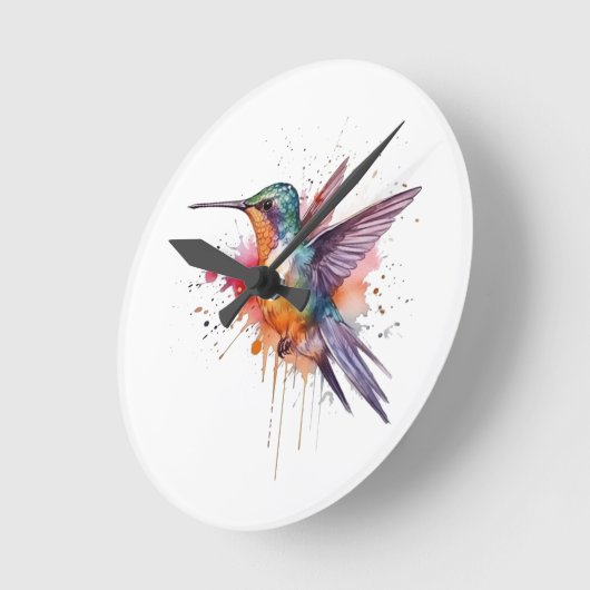 exotische farbige Kolibri in Aquarellfarbe Runde Wanduhr (Winkel)