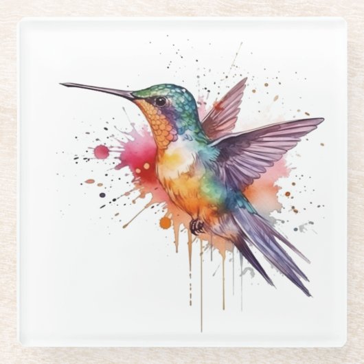 exotische farbige Kolibri in Aquarellfarben Glasuntersetzer (Vorderseite)