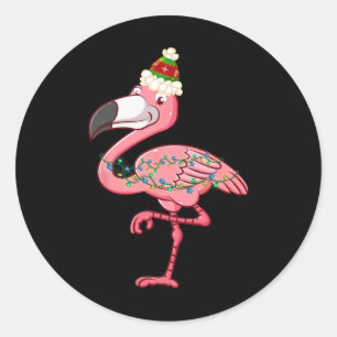 Exotische Flamingo-Weihnachtslichter Hawaiianische Runder Aufkleber
