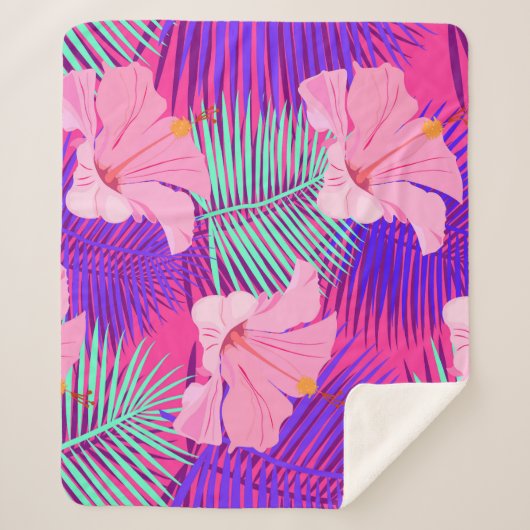 Exotische Flamingos: Tropisch rosa Vintag. Sherpadecke (Vorderseite)