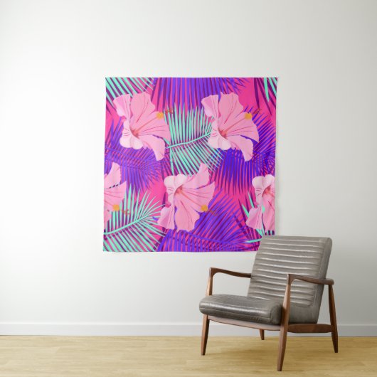 Exotische Flamingos: Tropisch rosa Vintag. Wandteppich (Beispiel (Horizontal))