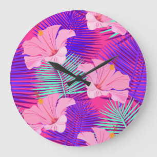 Exotische Flamingos: Tropisches Rosa Vintage. Große Wanduhr