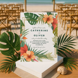 Exotische Florale Palmen Tropische Gartenhochzeit Einladung