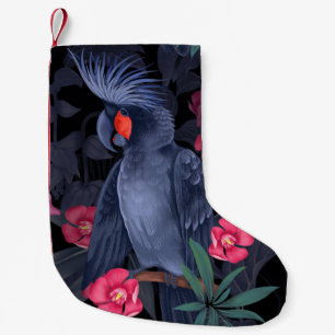 Exotische Florale Schwarzer Papagei: Tropische Nat Kleiner Weihnachtsstrumpf