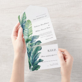 Exotische Foliage-Hochzeiten von Wild- und Tropenb All In One Einladung