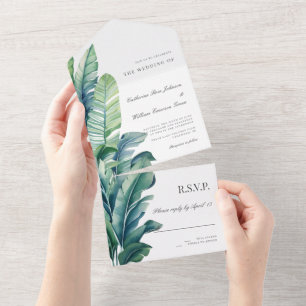 Exotische Foliage-Hochzeiten von Wild- und Tropenb All In One Einladung