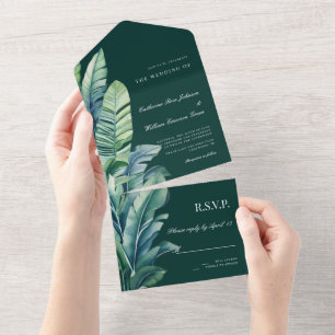 Exotische Foliage-Hochzeiten von Wild- und Tropenb All In One Einladung