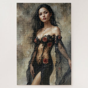 Exotische Frau in durchsichtigem schwarzen Kleid Puzzle