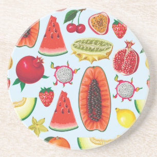 Exotische Früchte: Trendy Print nahtlos. Getränkeuntersetzer