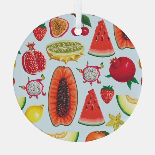 Exotische Früchte: Trendy Print nahtlos. Ornament Aus Glas (Rückseite)