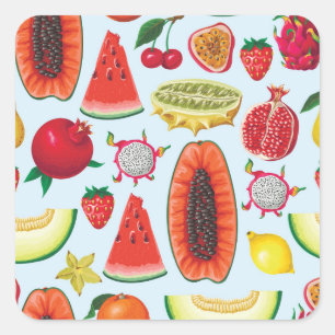 Exotische Früchte: Trendy Print nahtlos. Quadratischer Aufkleber