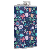 Exotische funkelnde Blume und Schmetterlingsmuster Flachmann (Rechts)