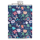 Exotische funkelnde Blume und Schmetterlingsmuster Flachmann (Vorderseite)