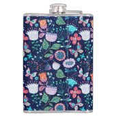 Exotische funkelnde Blume und Schmetterlingsmuster Flachmann (Rückseite)