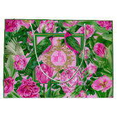 Exotische Gartenglamour Rosa und Grüne Monogramm Große Geschenktüte (Rückseite)