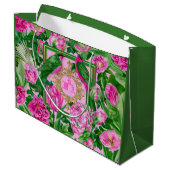Exotische Gartenglamour Rosa und Grüne Monogramm Große Geschenktüte (Rückseite Schrägansicht)