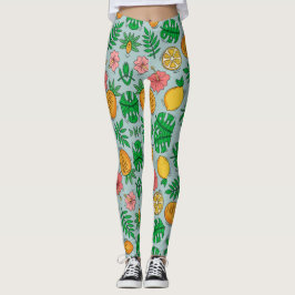 Exotische gelbe, rosa und grüne Blättermuster Leggings