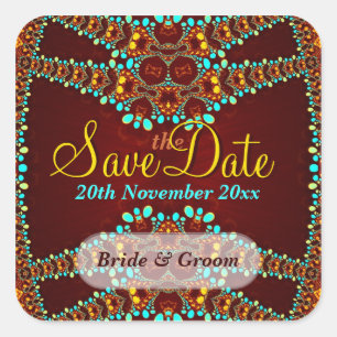 Exotische Gold-Juwelen-Save-the-Date-Aufkleber Quadratischer Aufkleber