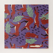 Exotische große Katzen, tropische Pflanze Muster. Puzzle (Horizontal)