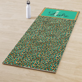 Exotische grüne Goldleoparden Mit Monogramm Yogamatte
